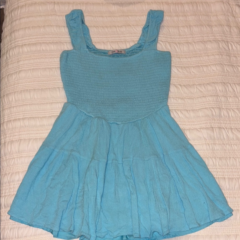 Casual Blue Sleeveless Square Neck Sundress
